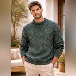 Vintage Oak Tree Original Pure Virgin Britain Wool Aran Fishermen Sweater